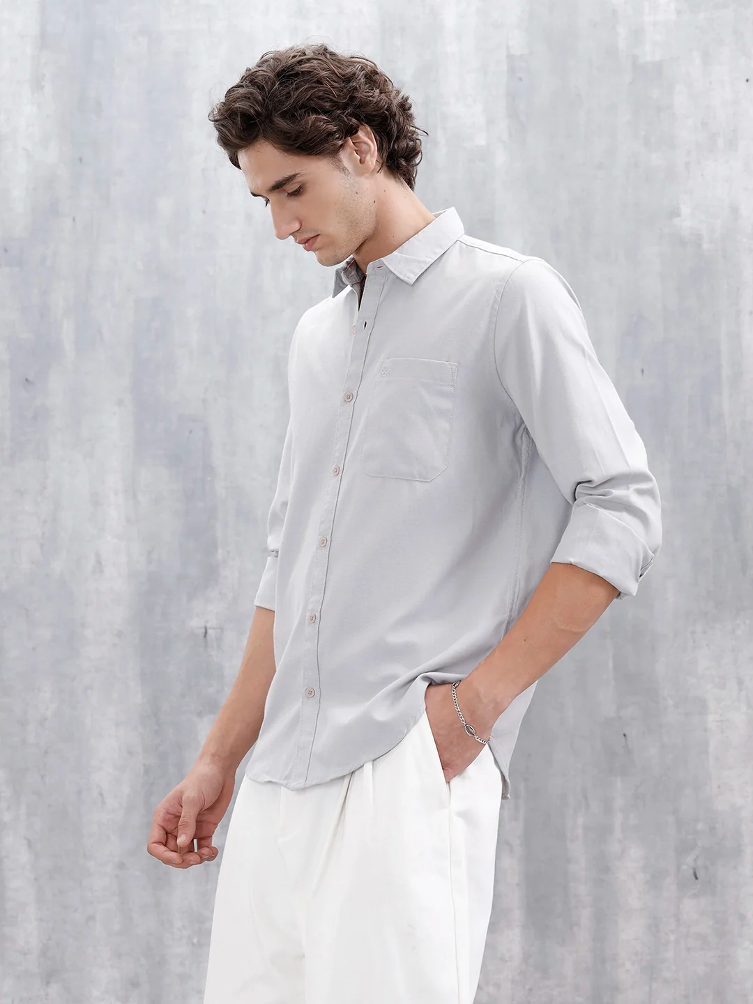 Classic Solid Slim Fit Casual Shirt | Grey - Image 4