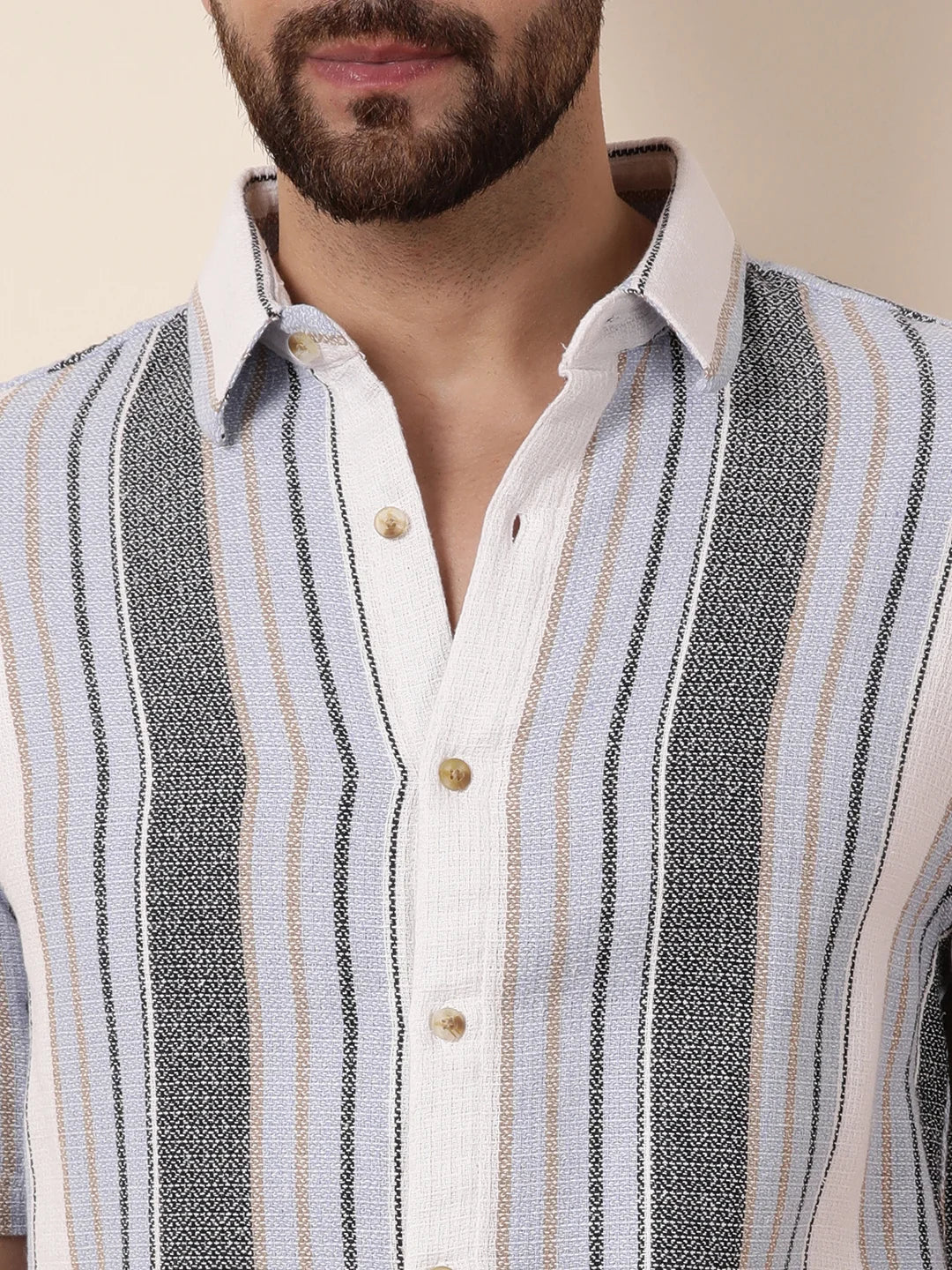 Textured Stripes Comfort Fit Shirt | Blue - Image 6