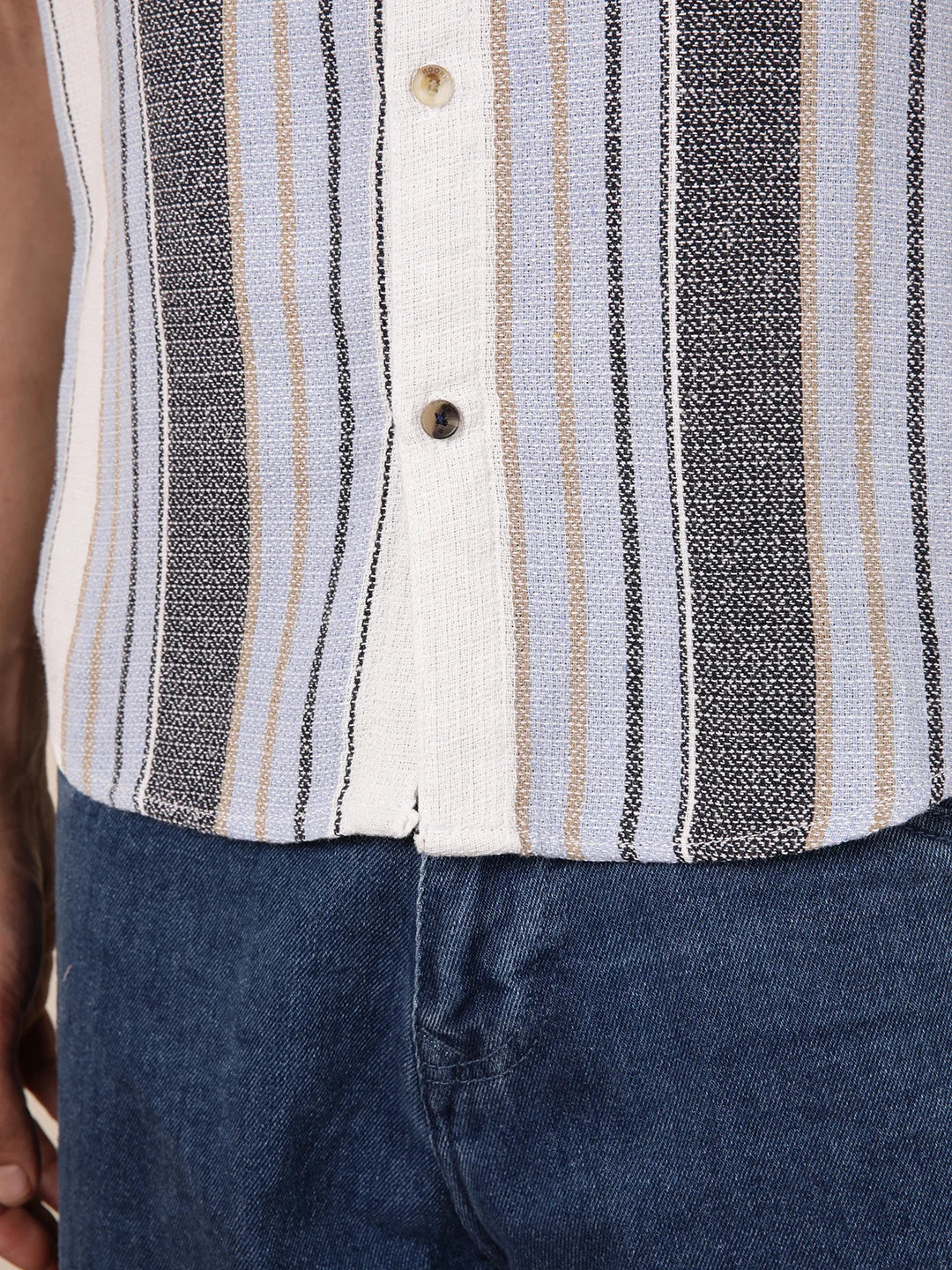 Textured Stripes Comfort Fit Shirt | Blue - Image 7