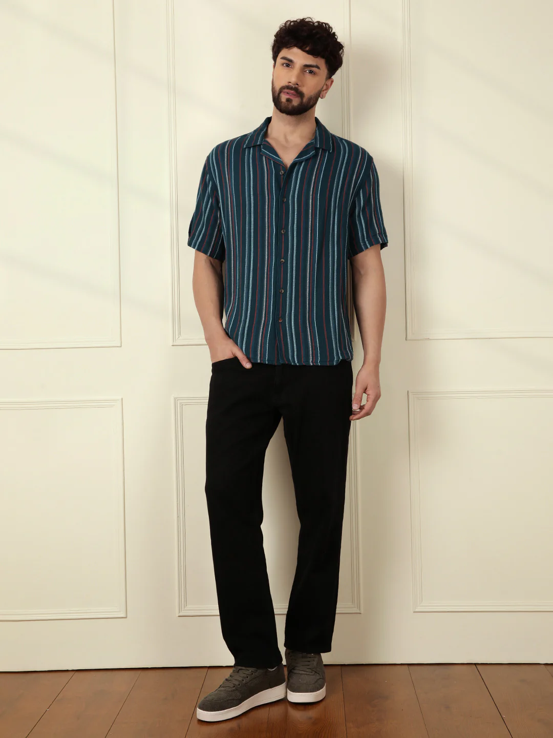 Textured Stripes Light Weight Shirt | Dark Blue - Image 3