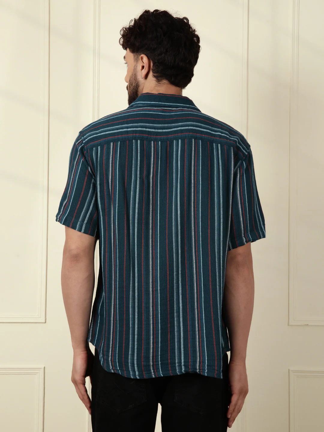 Textured Stripes Light Weight Shirt | Dark Blue - Image 4