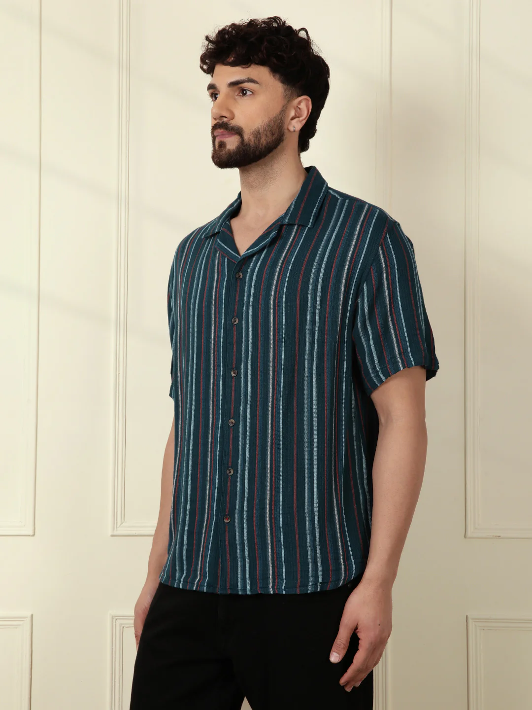 Textured Stripes Light Weight Shirt | Dark Blue - Image 5