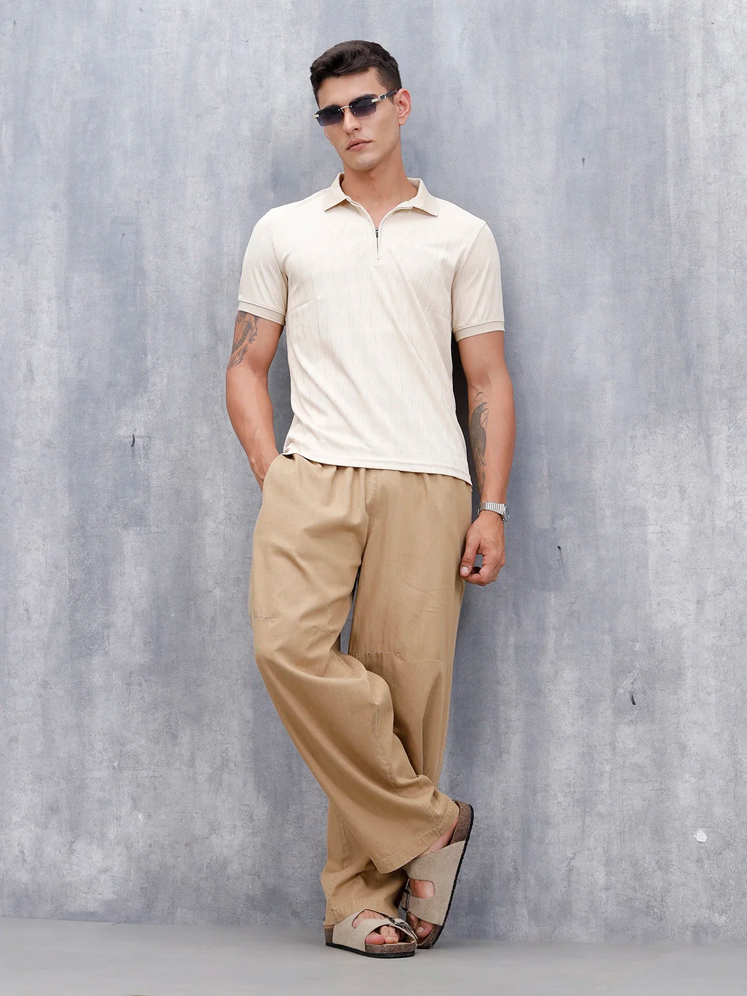 Classic Textured Men's Polo Tshirt | Beige - Image 2