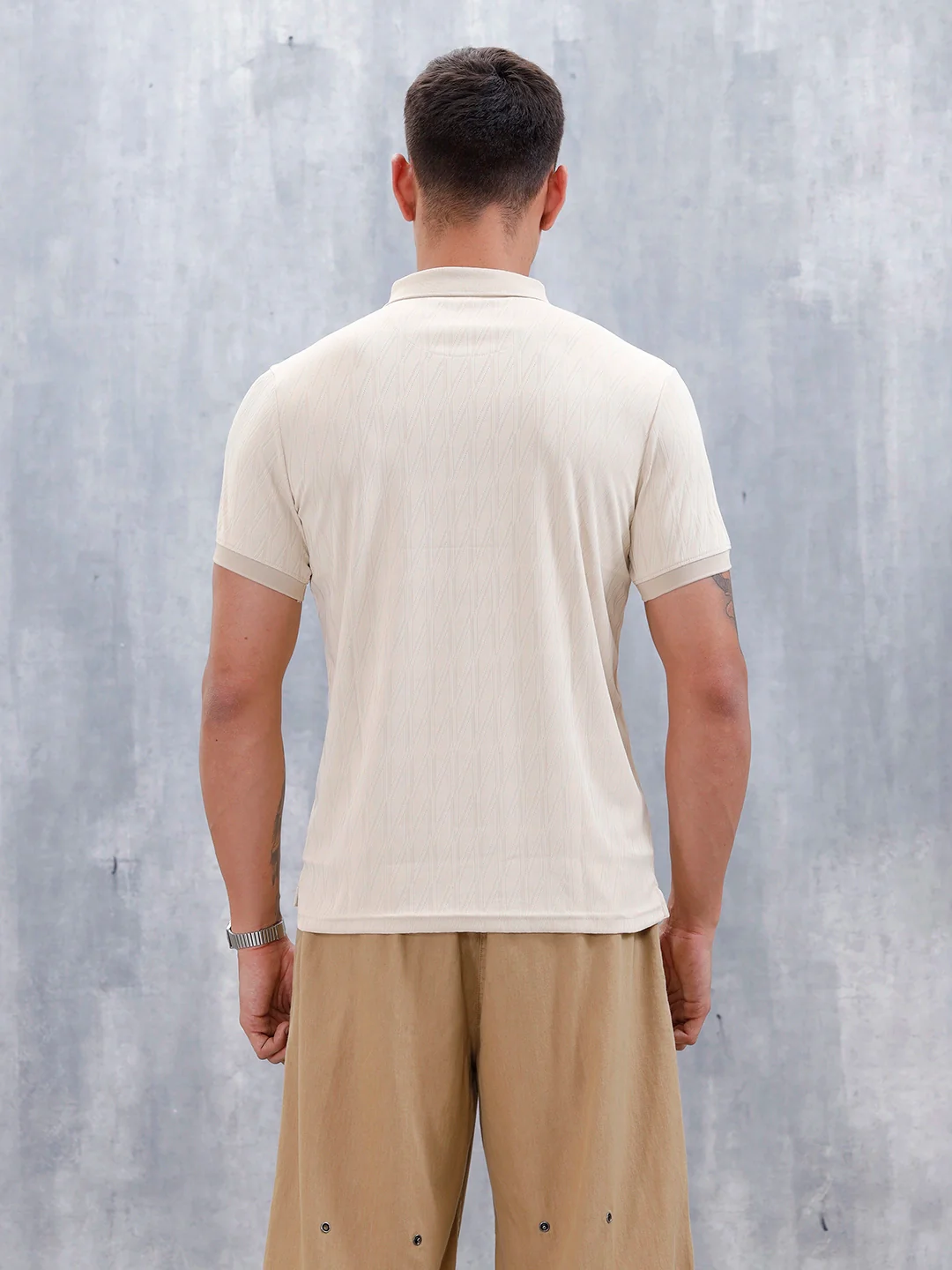 Classic Textured Men's Polo Tshirt | Beige - Image 3