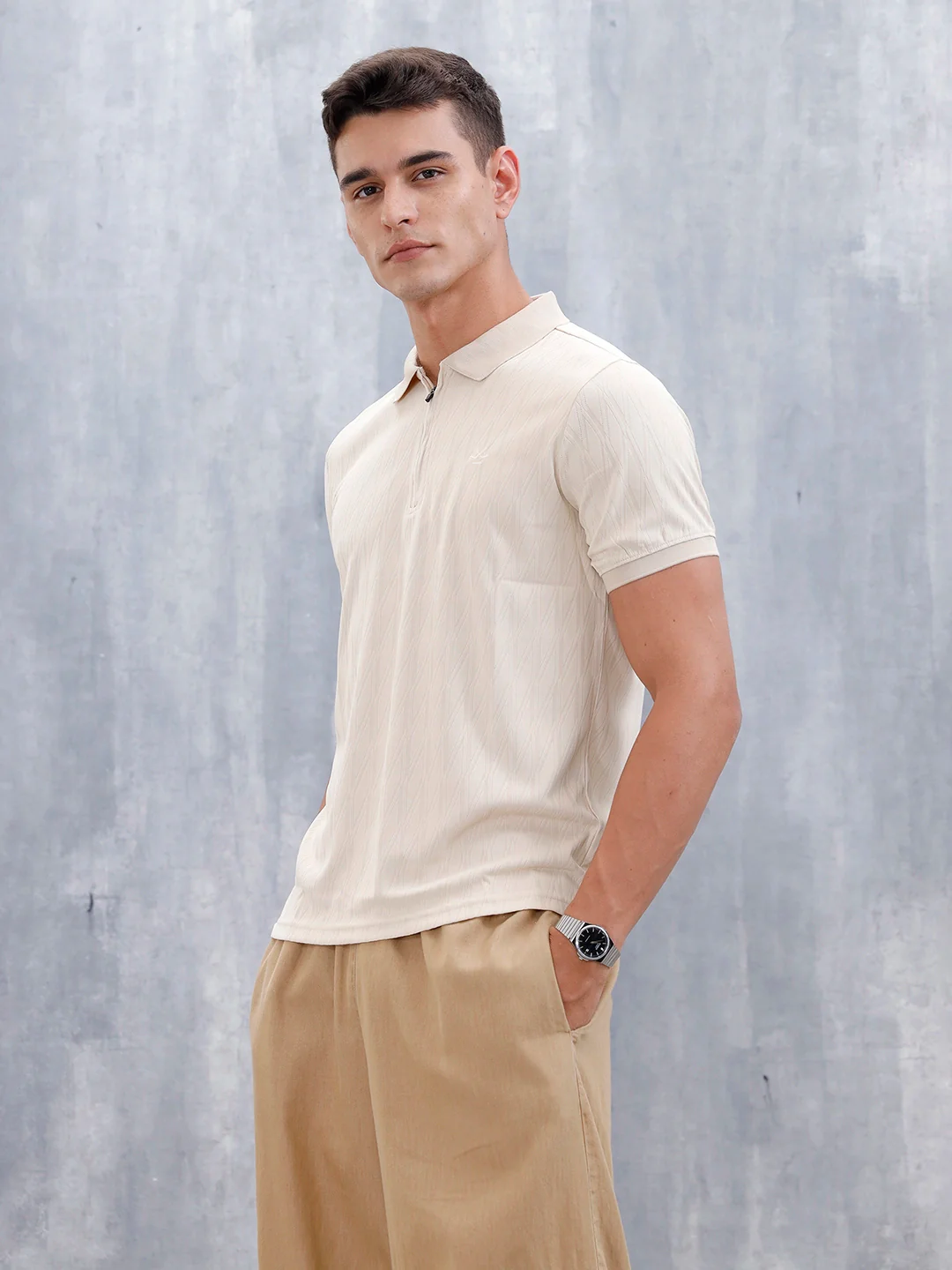 Classic Textured Men's Polo Tshirt | Beige - Image 4