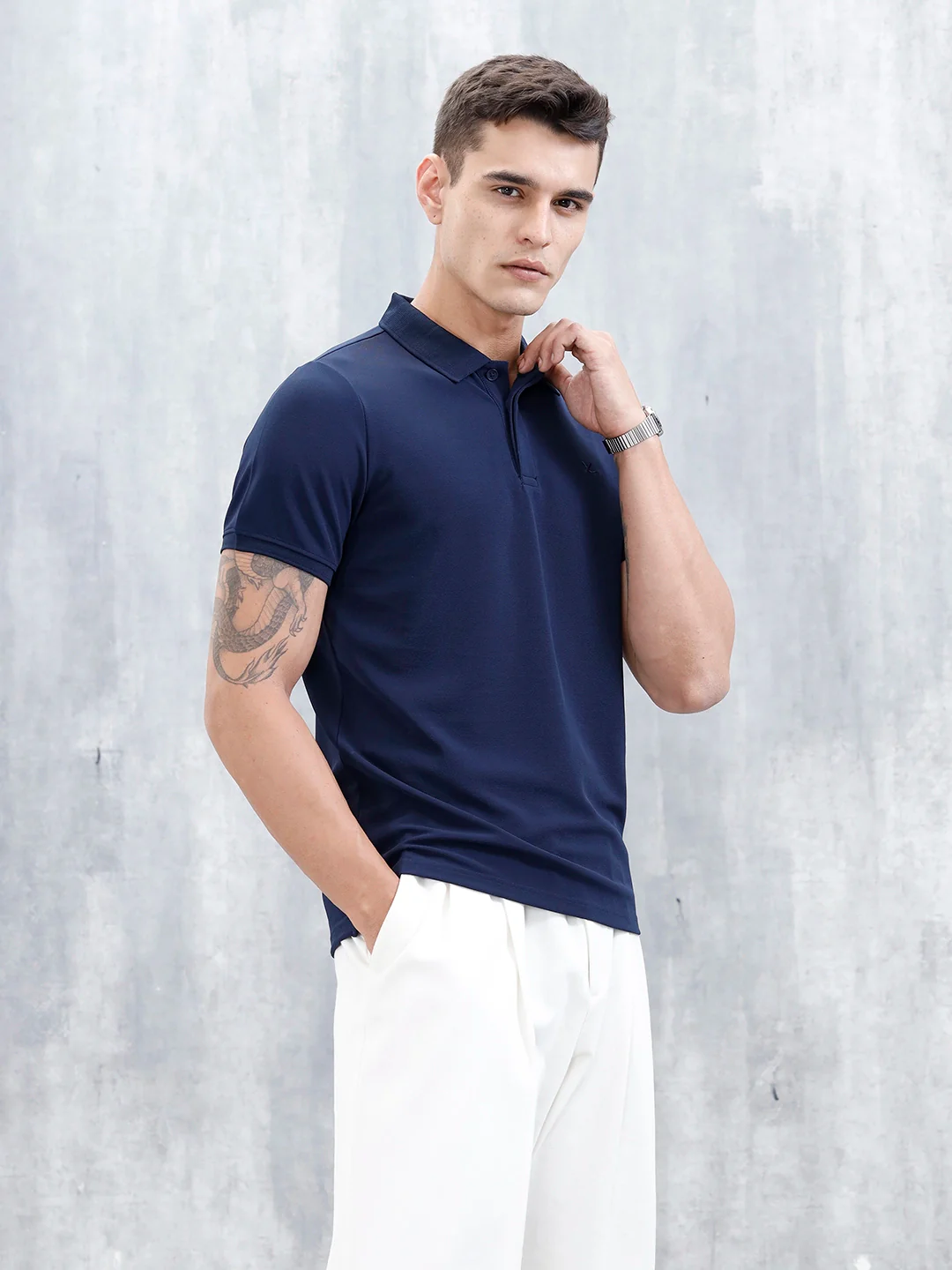 Classic Textured Men's Polo Tshirt | Blue - Image 4