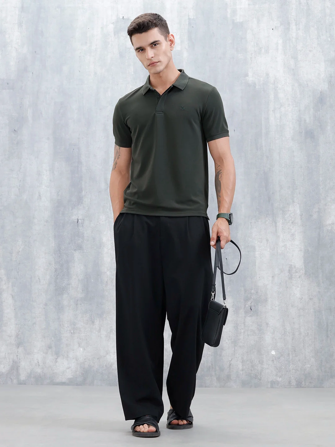 Classic Textured Men's Polo T-shirt | Green - Image 2
