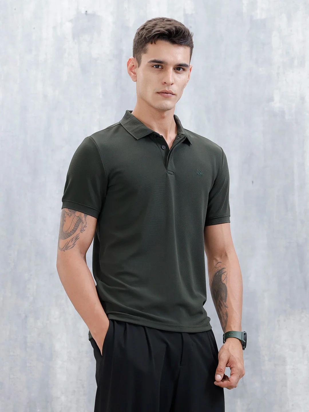 Classic Textured Men's Polo T-shirt | Green - Image 4