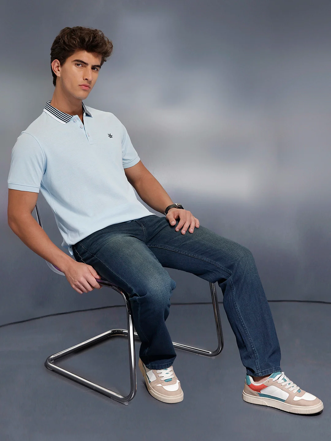 Classic Tipping Collar Polo T-Shirt   |  Light Blue - Image 2