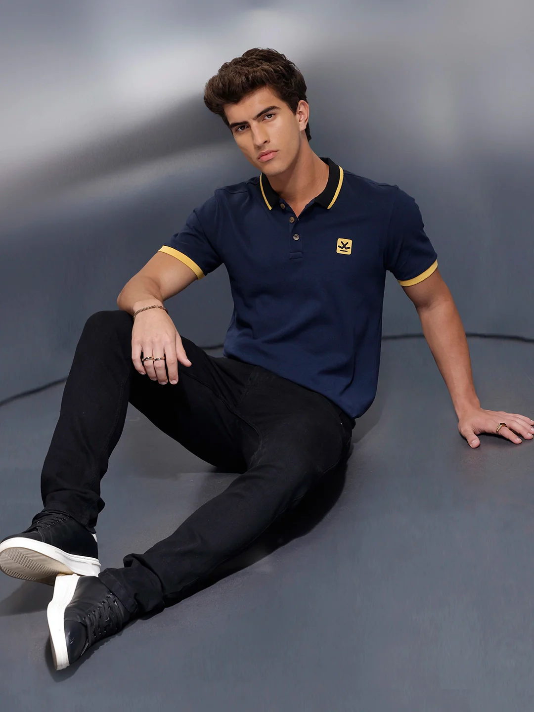 Classic Tipping Collar Polo T-Shirt   |  Navy Blue - Image 2