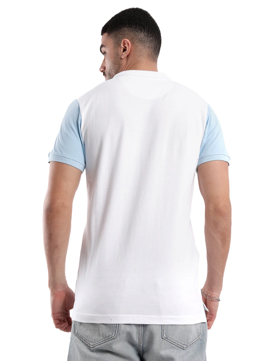 Classic White Colour Block Polo T-Shirt - Image 3