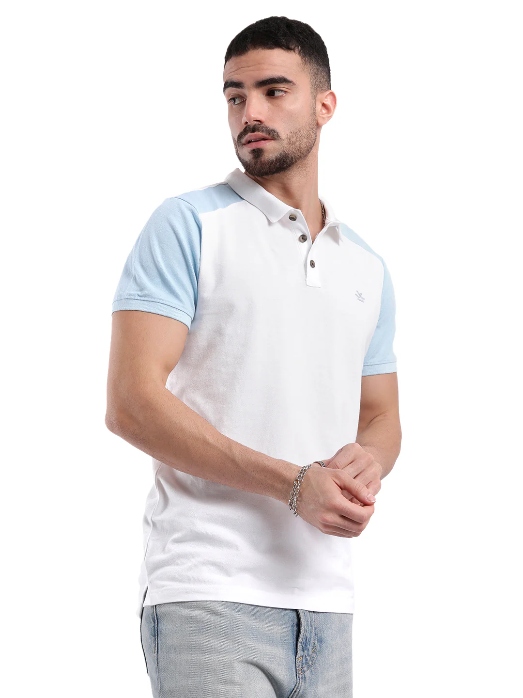 Classic White Colour Block Polo T-Shirt - Image 4
