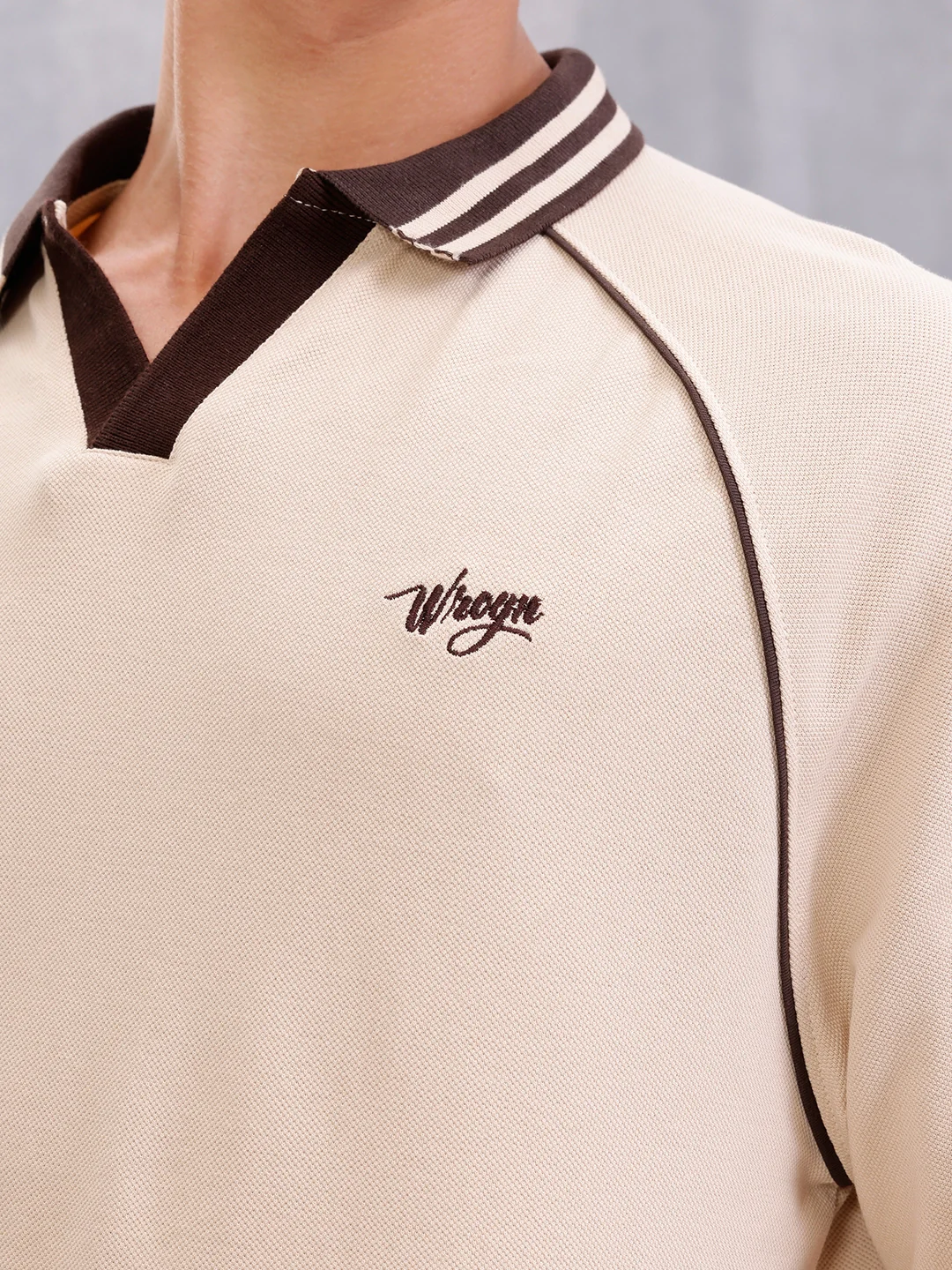 Club-Inspired Retro Johnny Collar T-Shirt | Beige - Image 5