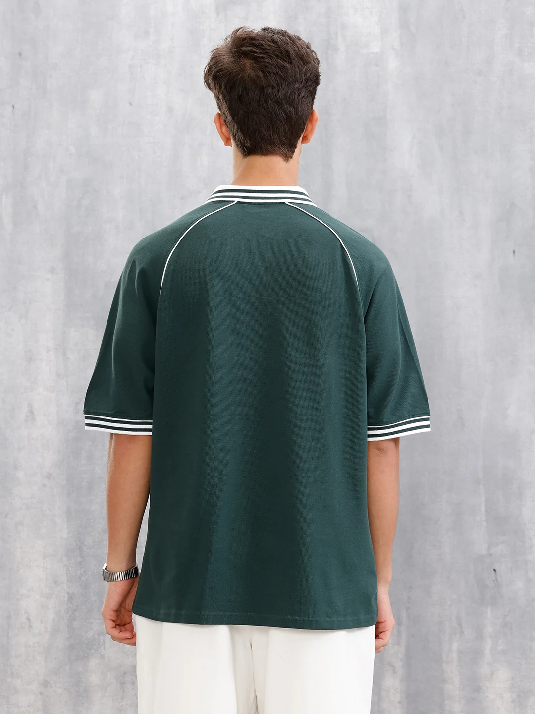 Club-Inspired Retro Johnny Collar T-Shirt | Green - Image 3
