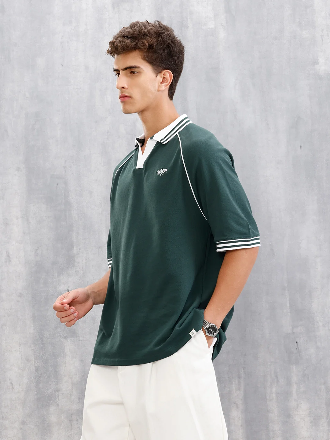 Club-Inspired Retro Johnny Collar T-Shirt | Green - Image 5