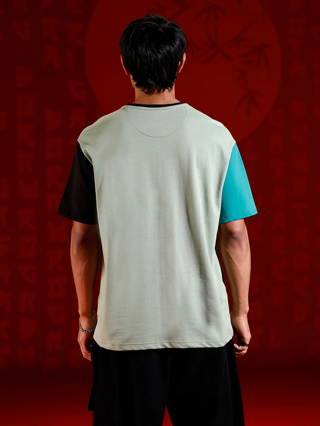 Color-block graphic oversized T-shirt | Green - Image 3