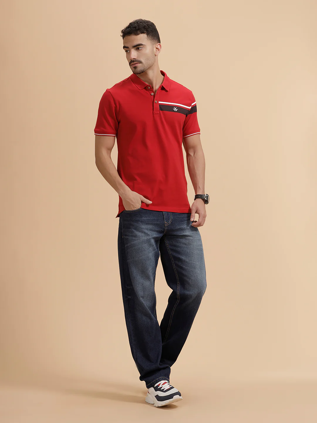 Color Blocked Slim Fit Polo T-Shirt | Red - Image 2