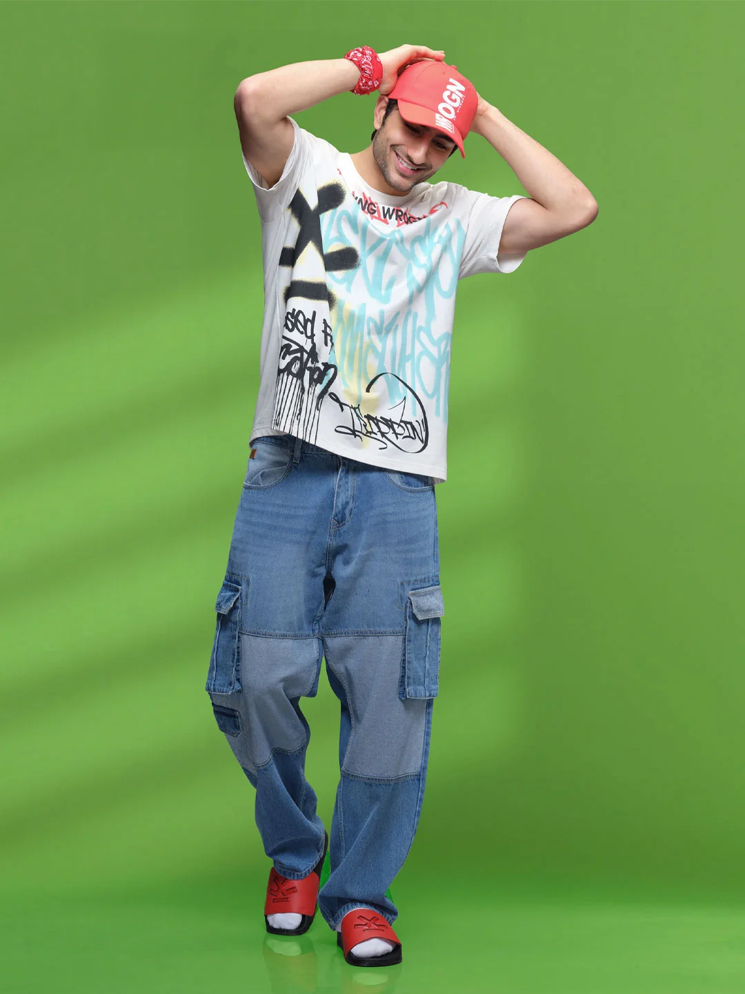 Colour Blocked Denim Cargo | Blue - Image 2