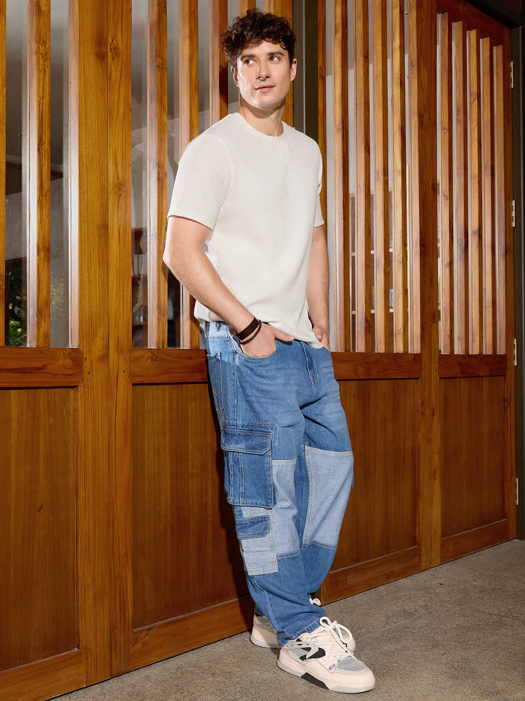Colour Blocked Denim Cargo | Blue - Image 3