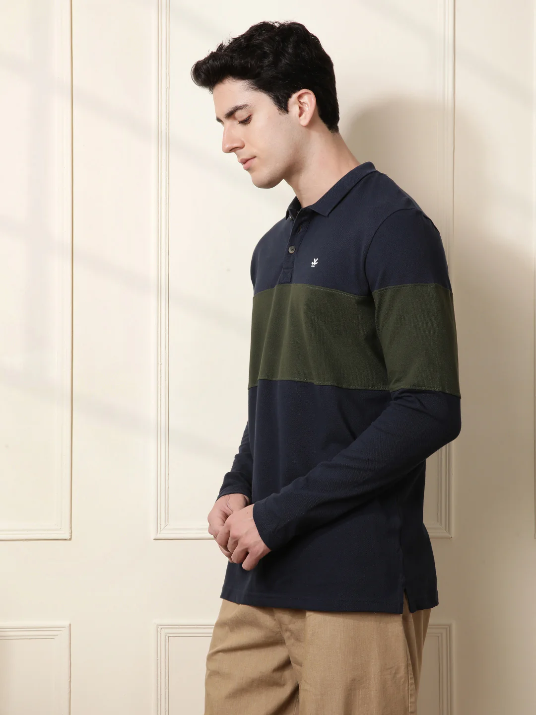 Colour Blocked Navy Blue Polo T-Shirt - Image 4