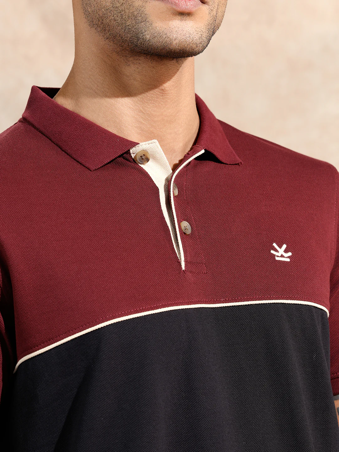 Colour Blocked Polo T-Shirt | Maroon & Black - Image 5