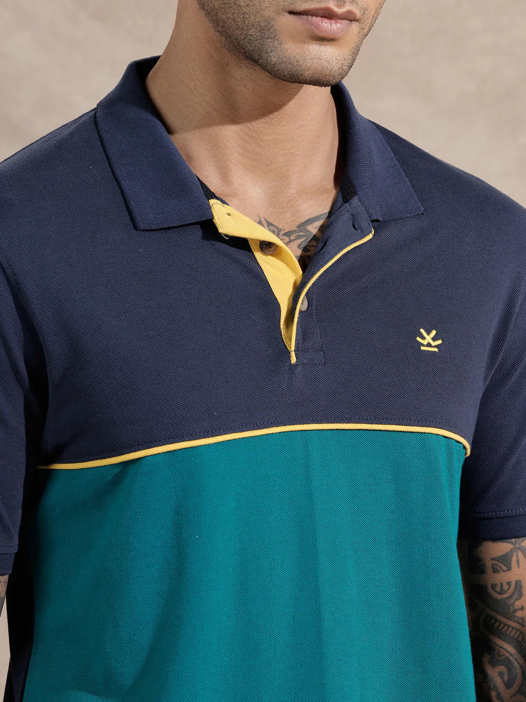 Colour Blocked Polo T-Shirt | Navy & Teal - Image 5
