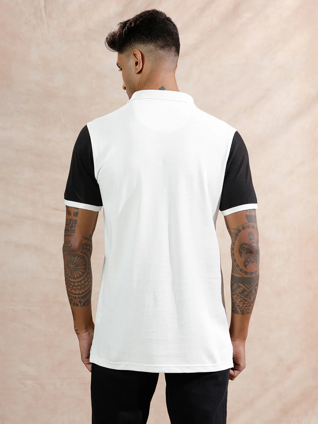 Colour Blocked Polo T-Shirt | White & Black - Image 3
