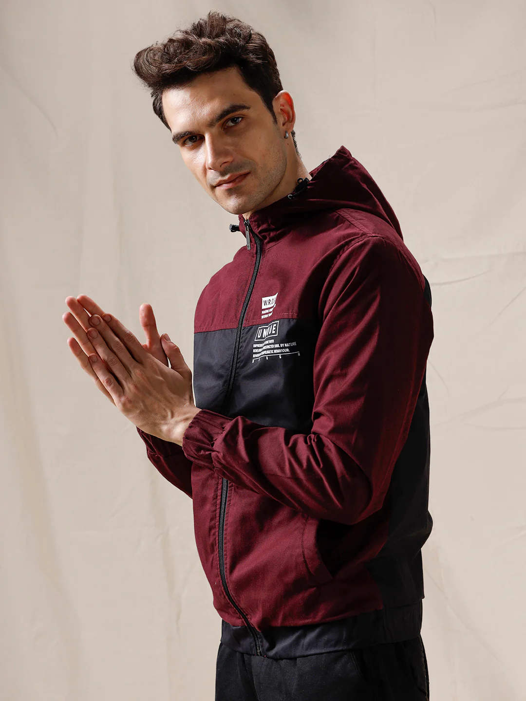 Color Blocked Unique Wine Jacket - Image 4