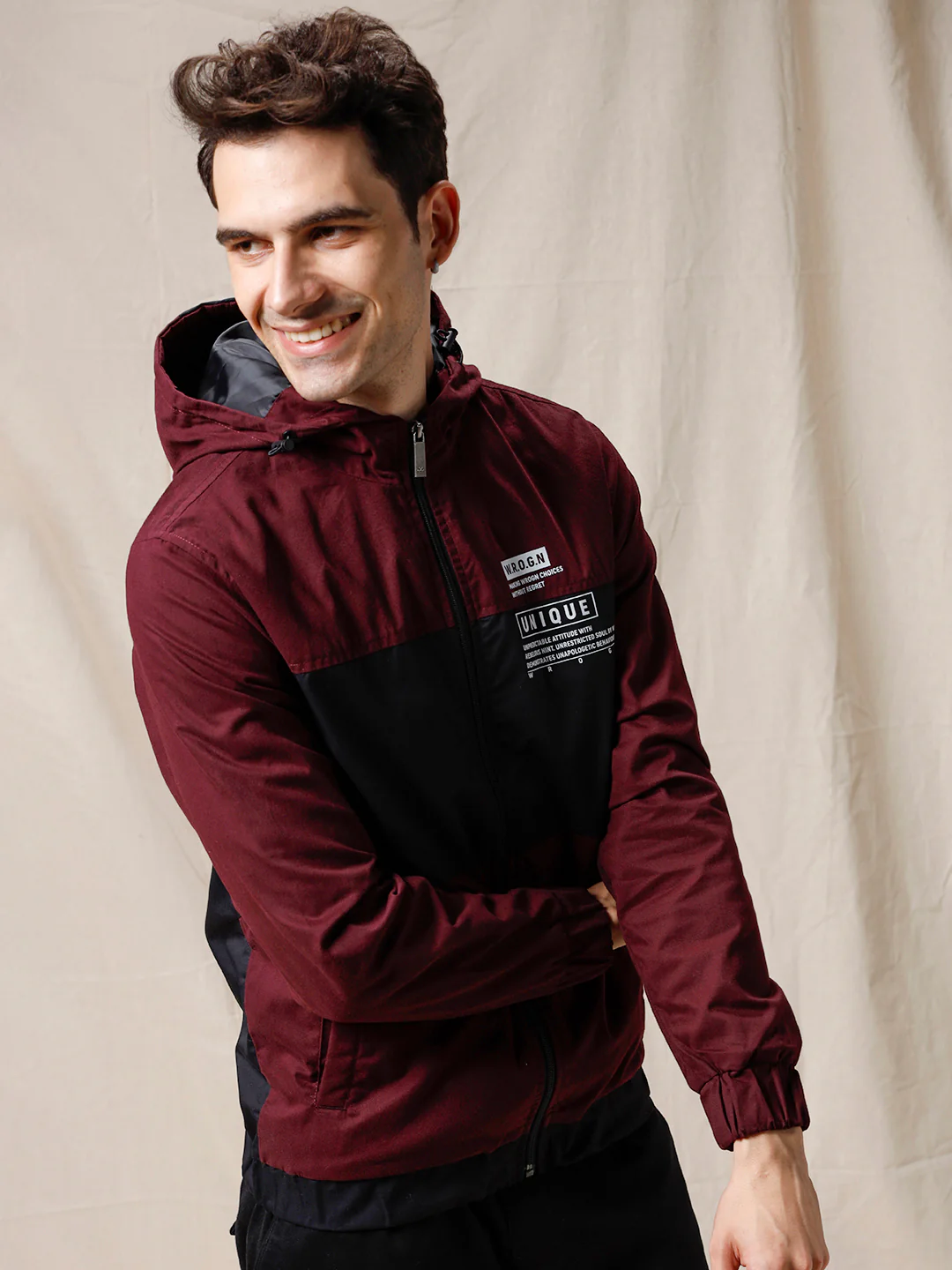 Color Blocked Unique Wine Jacket - Image 5