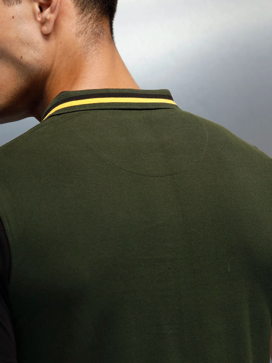 Colourblock Causal Men's Polo Neck T-Shirt | Olive - Image 5