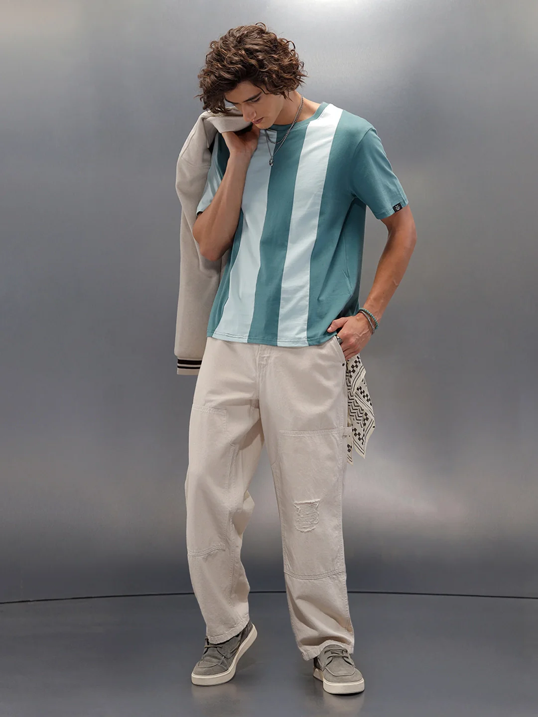 Colourblock Comfort Fit Casual T-shirt | Teal - Image 2