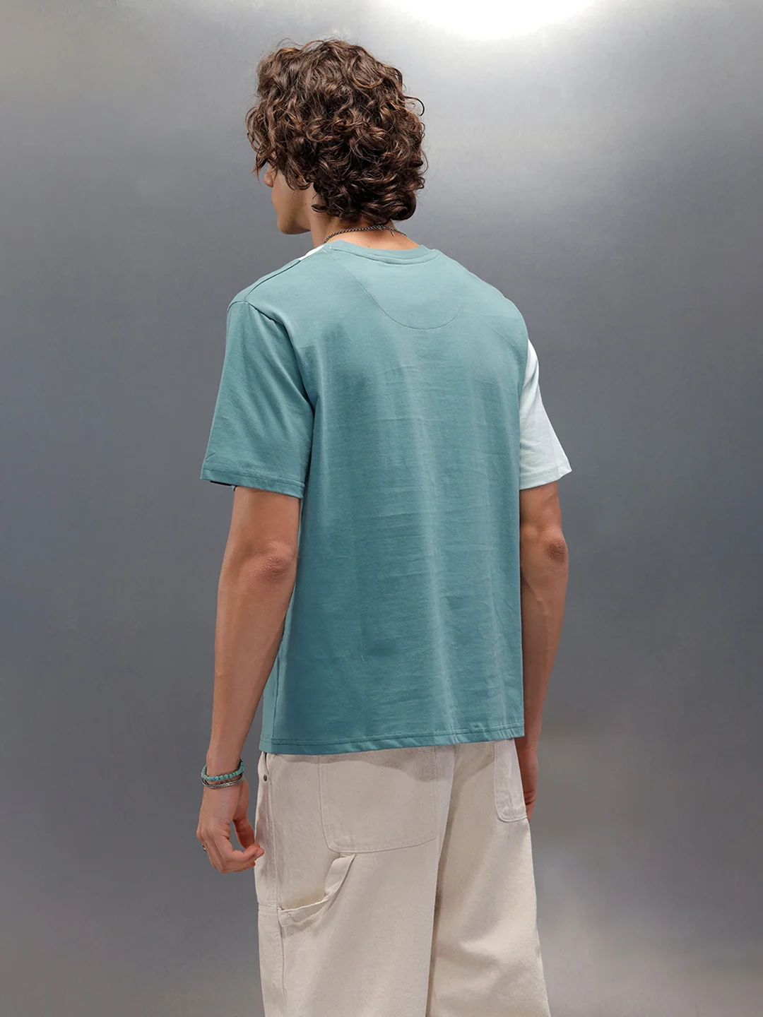 Colourblock Comfort Fit Casual T-shirt | Teal - Image 3