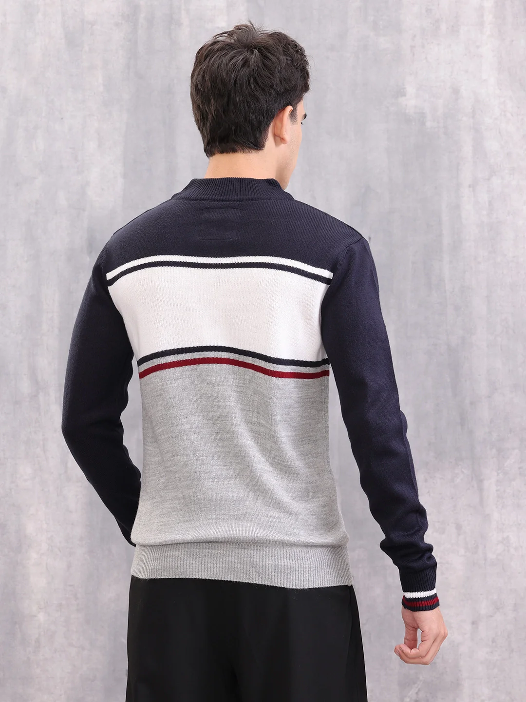 Colourblock Half Zipper Pullover Sweater | Navy Blue - Image 3