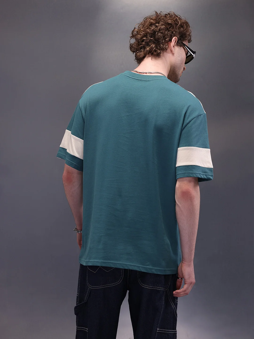 Colourblock Oversized Fit Casual Look T-shirt | Teal - Image 3