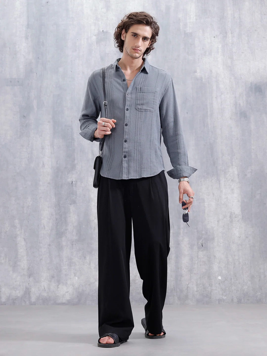 Comfort Fit Casual Shirt Featuring Striped Thread Detail | Blue - Image 2