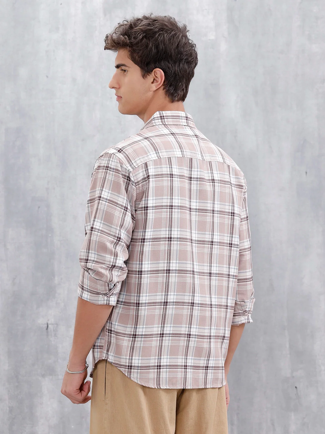 Comfort Fit Checkered Casual Shirt For Men | Peach - Image 3