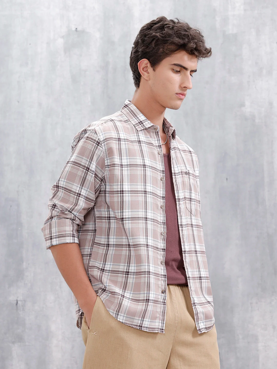 Comfort Fit Checkered Casual Shirt For Men | Peach - Image 4