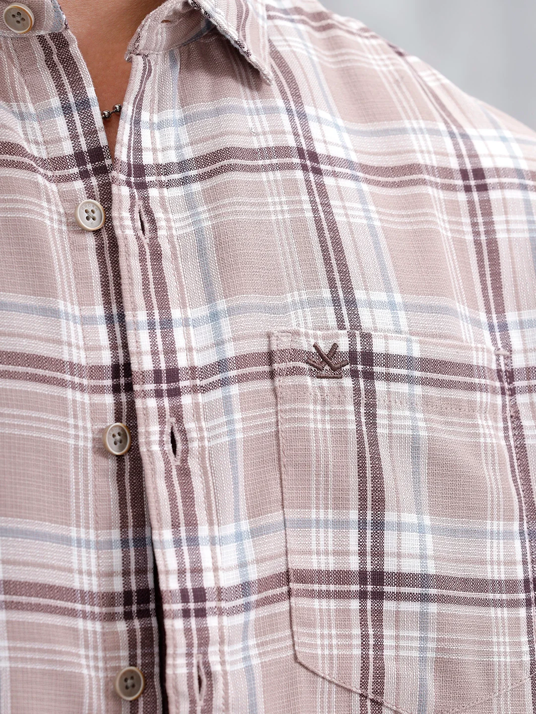Comfort Fit Checkered Casual Shirt For Men | Peach - Image 5