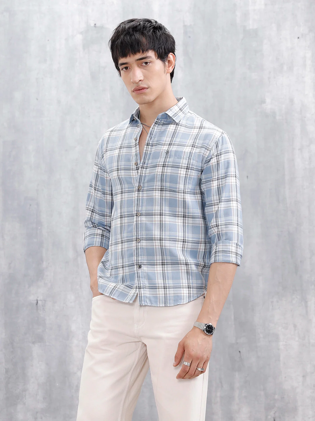 Comfort Fit Checkered Pattern Casual Shirt | Blue - Image 4