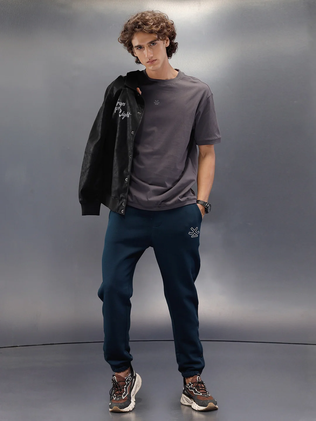 Comfort Fit Solid Branded Jogger In Premium Fabric | Blue - Image 2