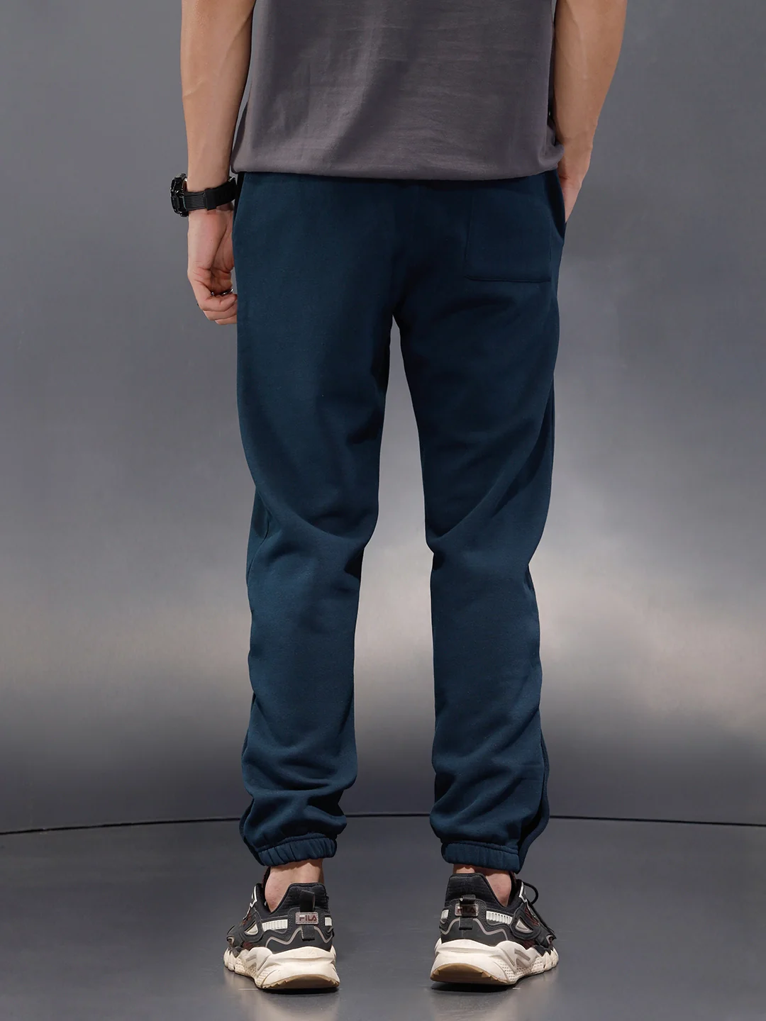 Comfort Fit Solid Branded Jogger In Premium Fabric | Blue - Image 3