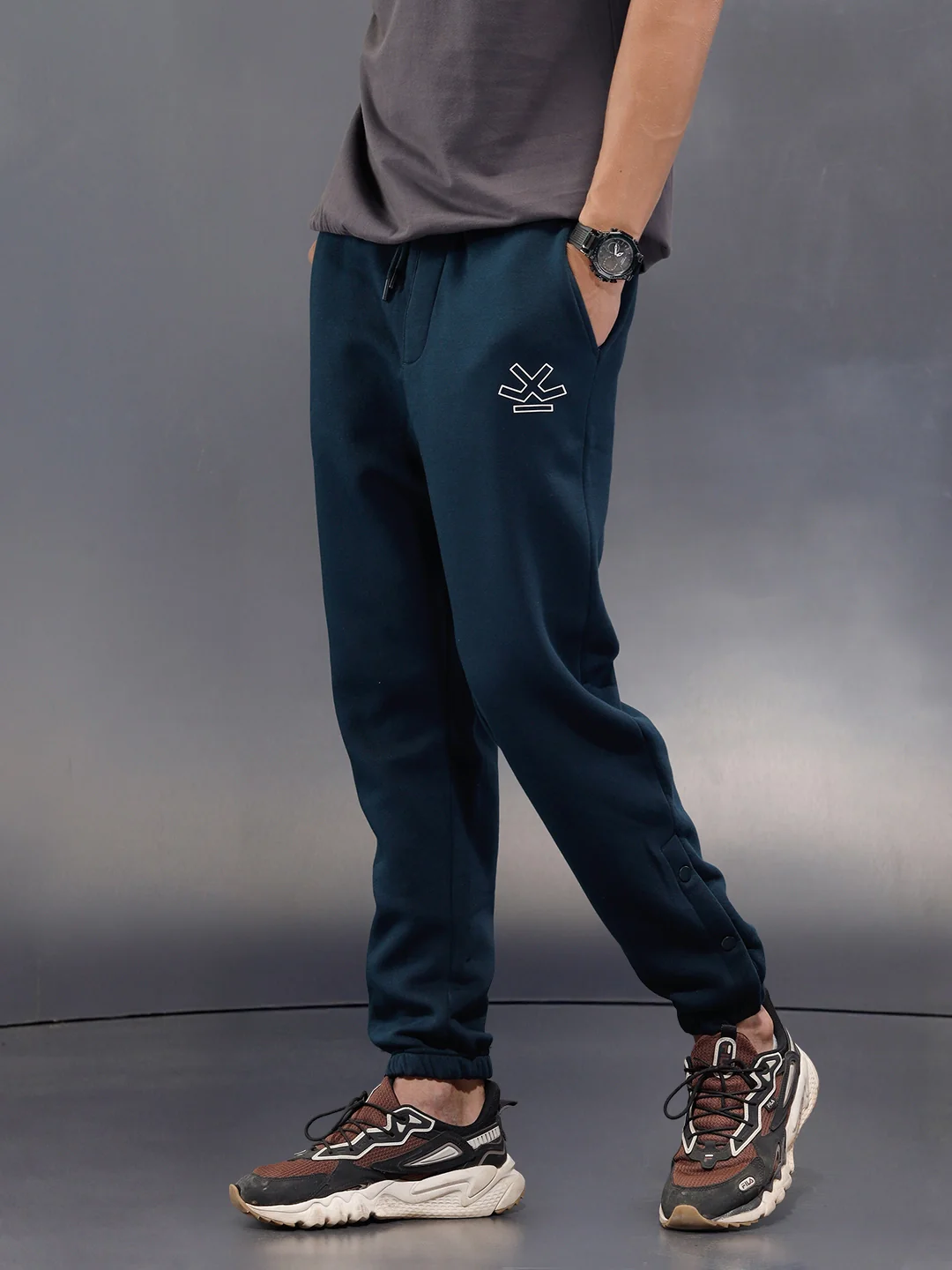 Comfort Fit Solid Branded Jogger In Premium Fabric | Blue - Image 4