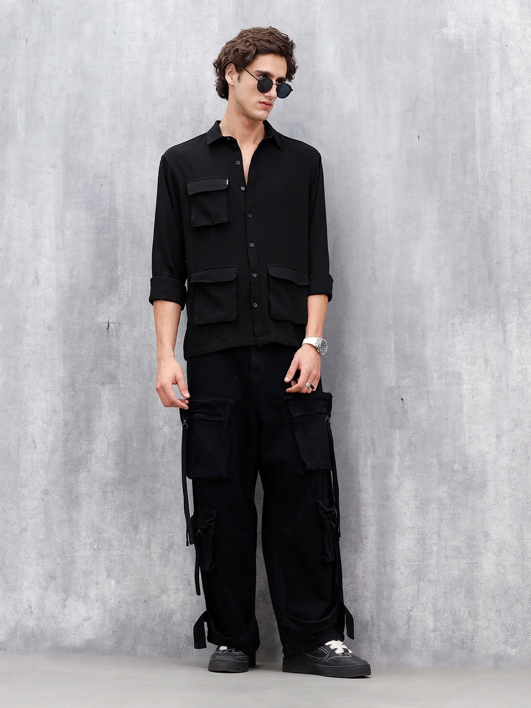 Comfort Fit Solid Shirt With Utility Pockets | Black - Image 2