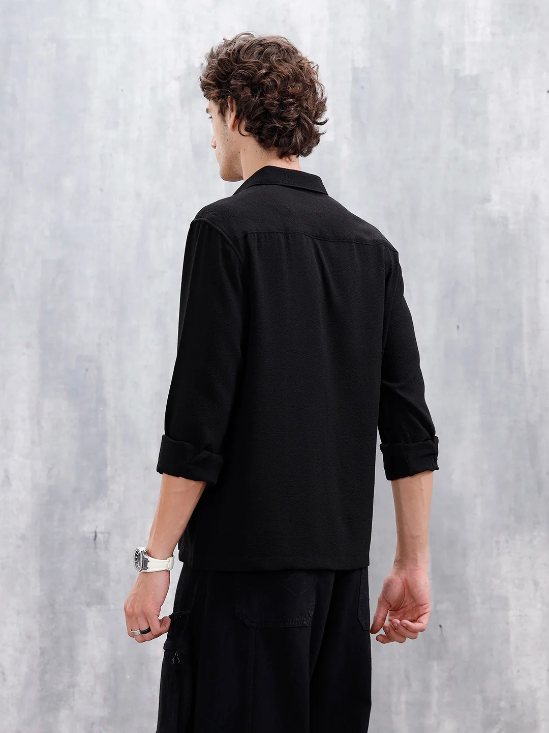 Comfort Fit Solid Shirt With Utility Pockets | Black - Image 3