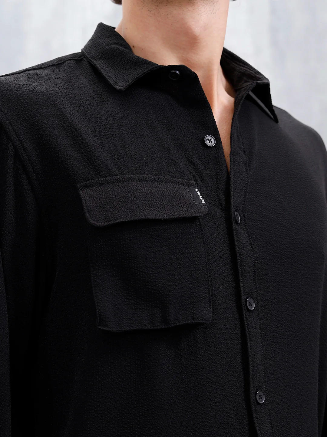 Comfort Fit Solid Shirt With Utility Pockets | Black - Image 5