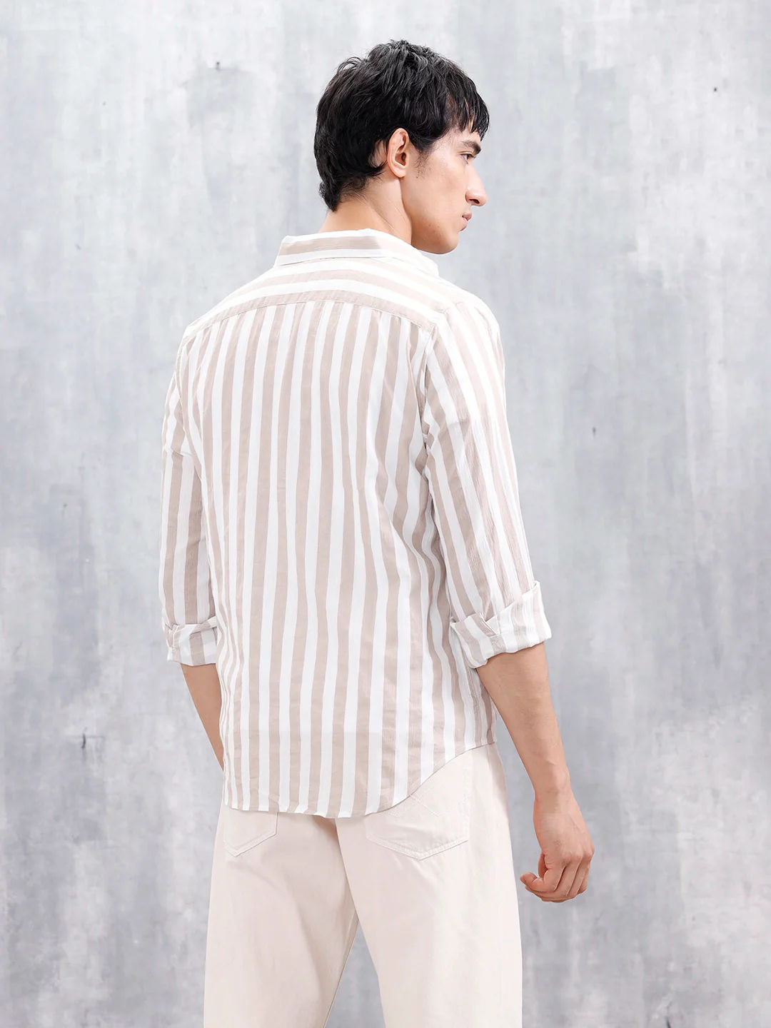 Comfort Fit Striped Casual Shirt For Men | Beige - Image 3