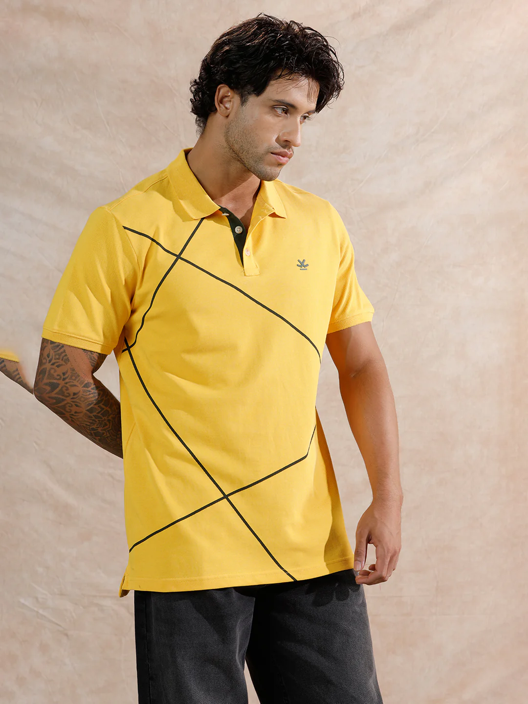 Contrast Abstract Lines Polo T-Shirt | Teal - Image 4
