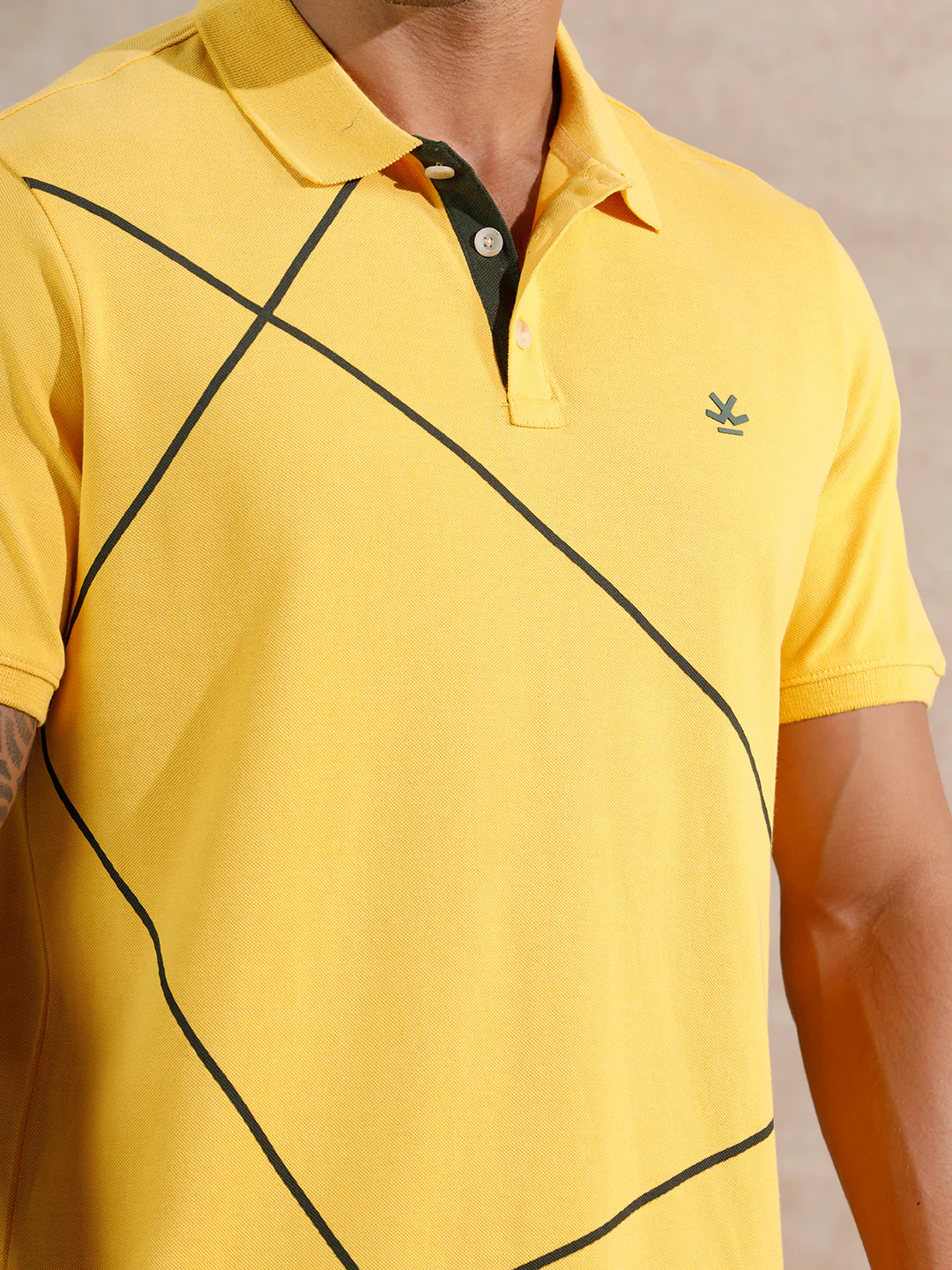 Contrast Abstract Lines Polo T-Shirt | Teal - Image 5