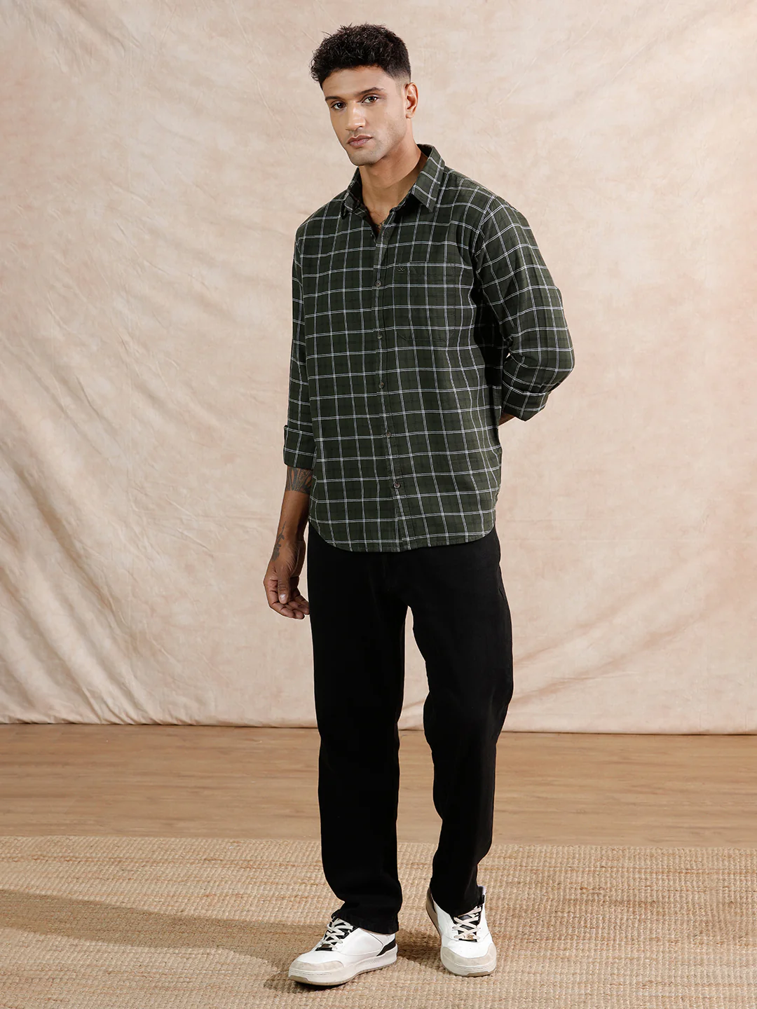 Contrast Checks Regular Fit Shirt | Green - Image 2