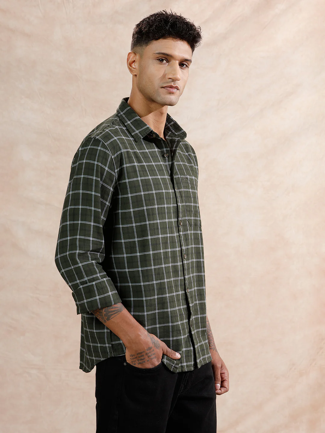 Contrast Checks Regular Fit Shirt | Green - Image 4